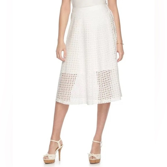 ELLE Snow White Eyelet Lace Midi Skirt Medium - Picture 1 of 7